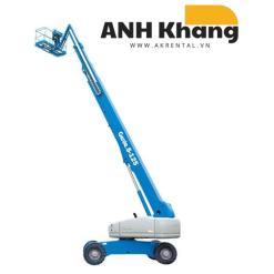 Xe nâng người cần thẳng S-125 với logo Anh Khang và địa chỉ website AK Rental.