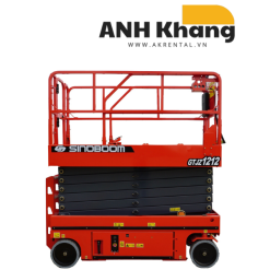 Xe nâng người cắt kéo Sinoboom 1212 màu đỏ với logo Anh Khang.