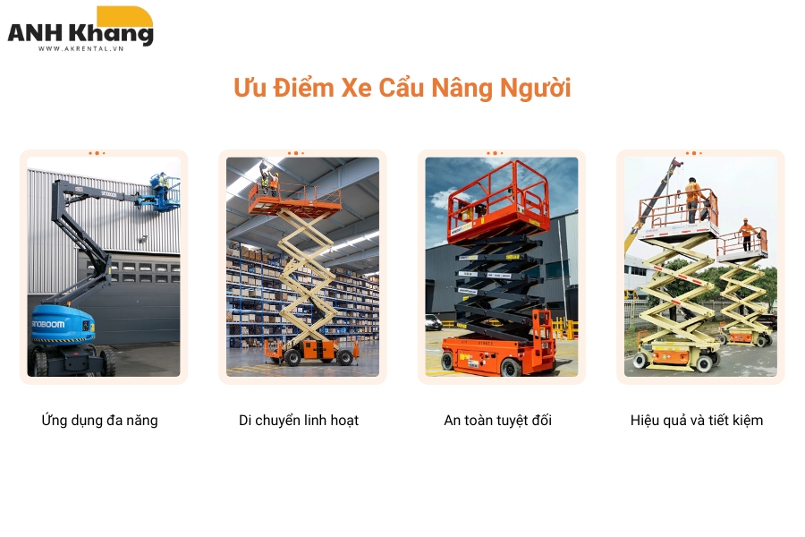 xe cau nang nguoi giup thi cong sua chua tren cao an toan va rut ngan thoi gian Ưu điểm của xe nâng