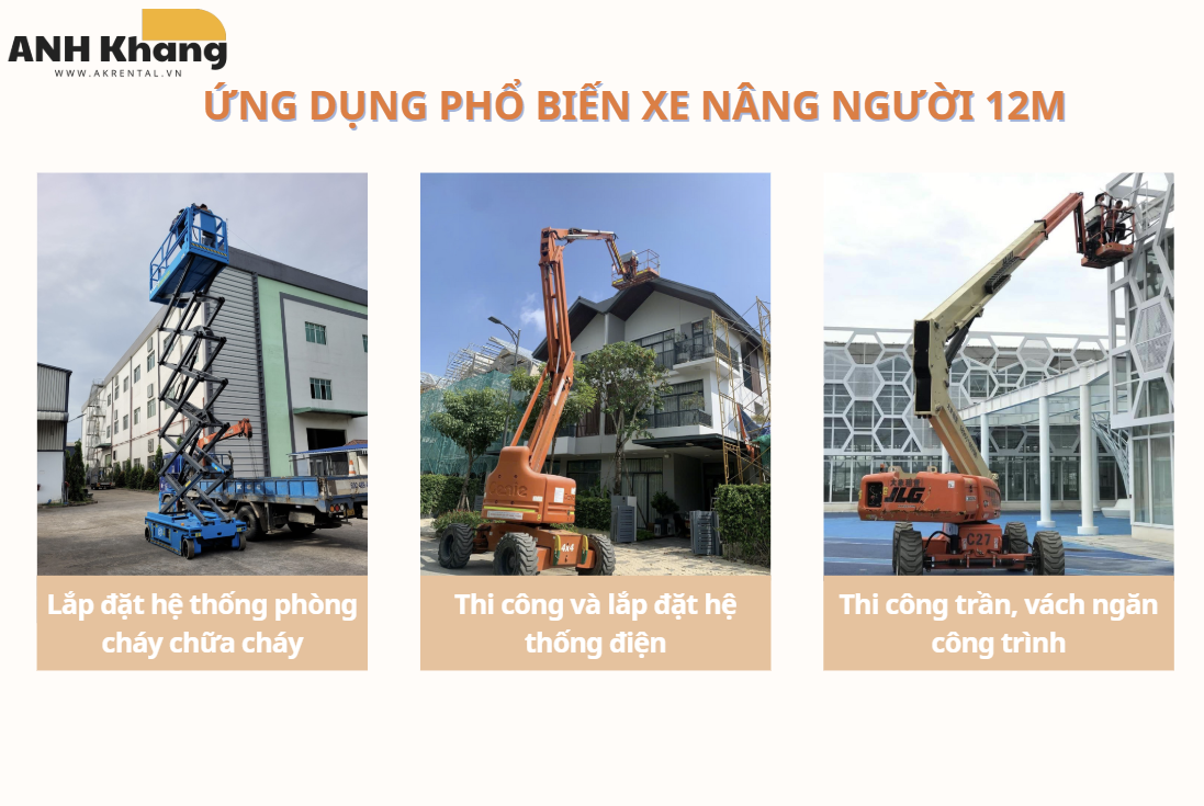 xe nang nguoi 12m ung dung trong linh vuc xay dung va sua chua ứng dụng xe nâng cắt kéo 12m
